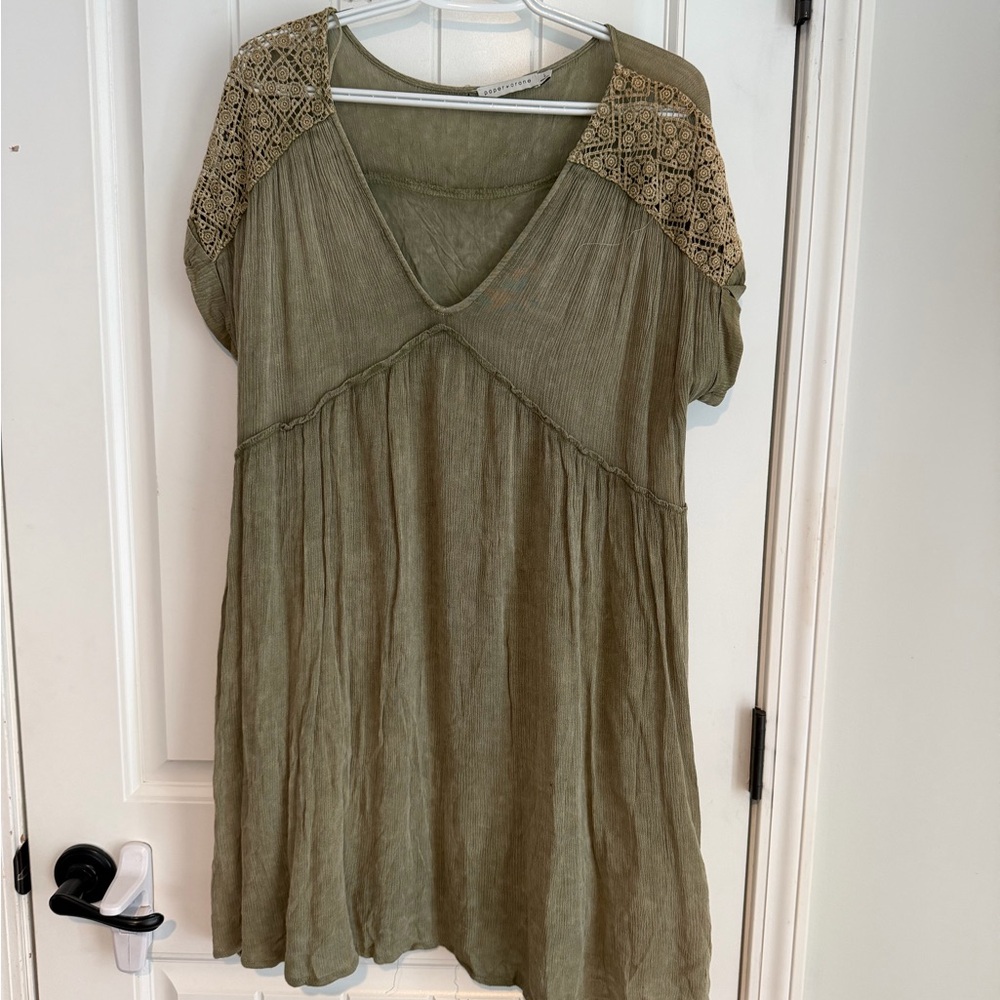 Paper Crane Olive Tunic with Embroidered Shoulders